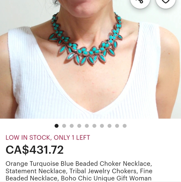 Stunning Turquoise and Coral Glass Statement Necklace Rare - Picture 2 of 15